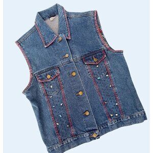 Vintage CEJON Denim Embellished 90s / 00s Vest Size Med